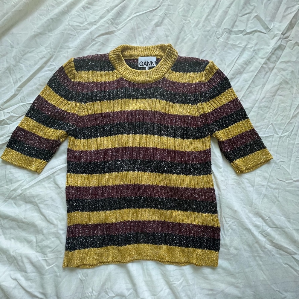 Ganni Yellow and Black Crewneck Sweater